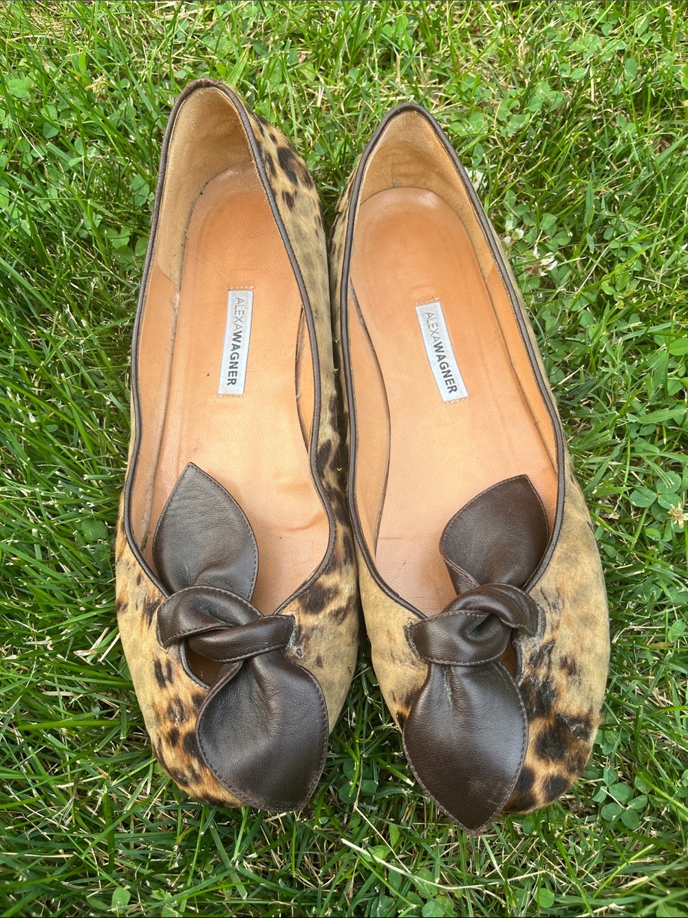Alexa Wagner 39 Leopard Print Flats with Brown Knot Accent